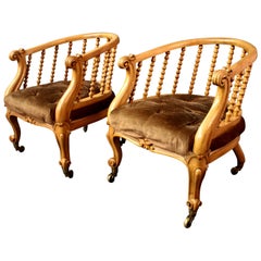 Antique Pair of Victorian Satinwood Tub Chairs by J Kerr & Co.