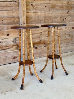 Pair of Victorian Scorched Bamboo Plant Stands With Bamboo Root Feet