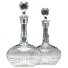 Pair of Victorian Shaft and Globe Engraved Glass Decanters, circa 1880