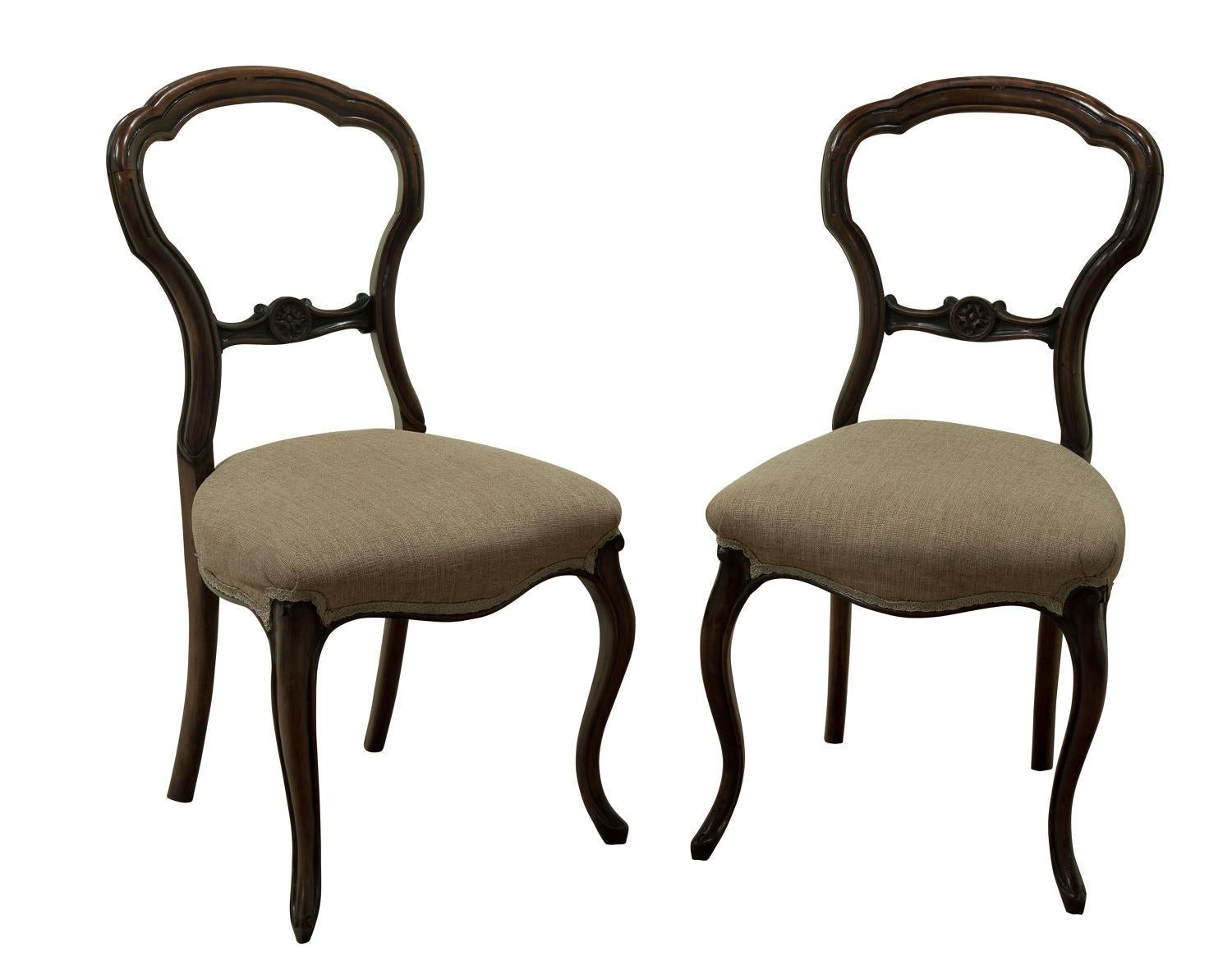 Pair of Victorian walnut side or dining chairs

circa 1860.