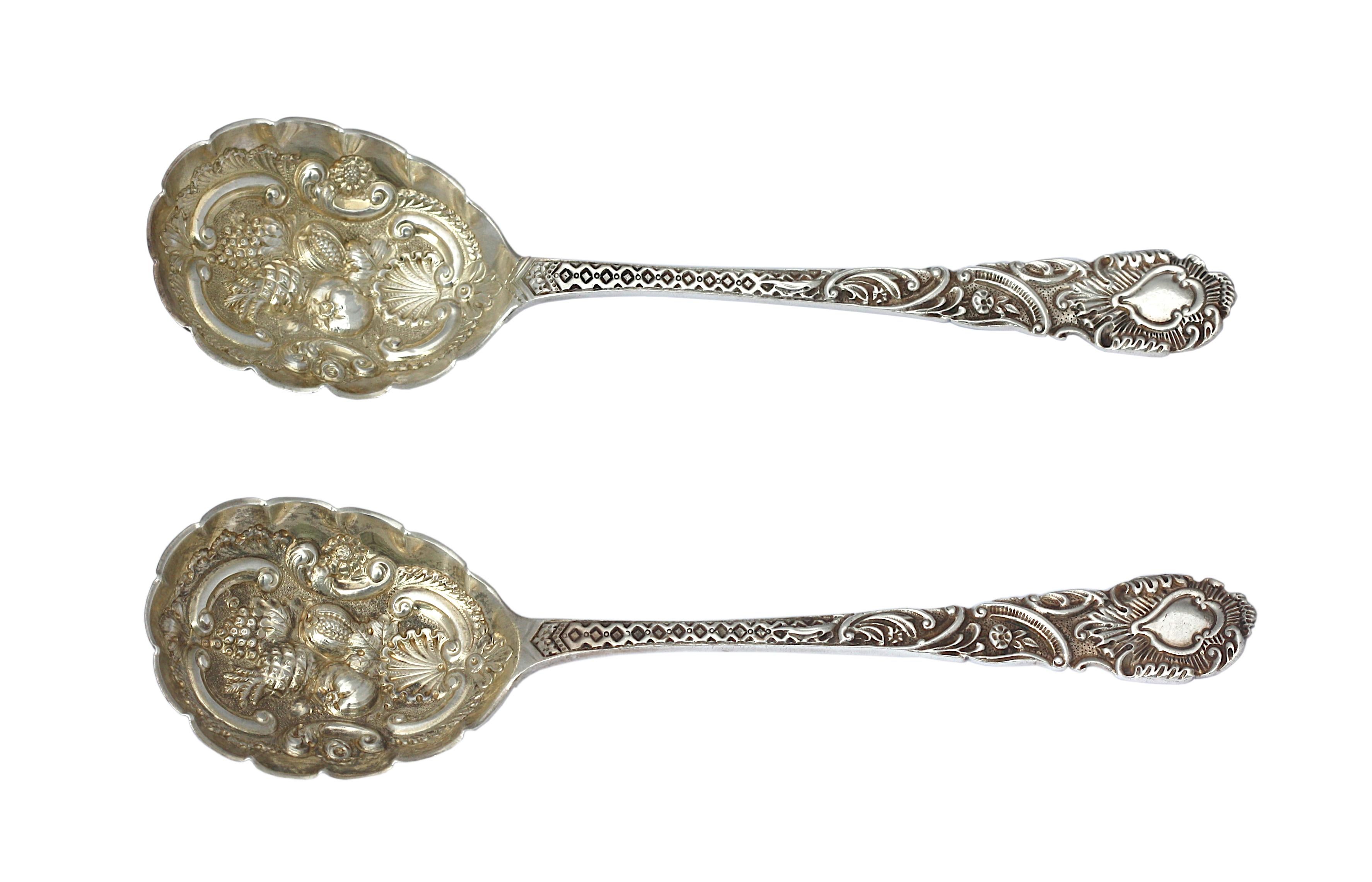 Pair of Victorian Silver Berry Spoons For Sale 3