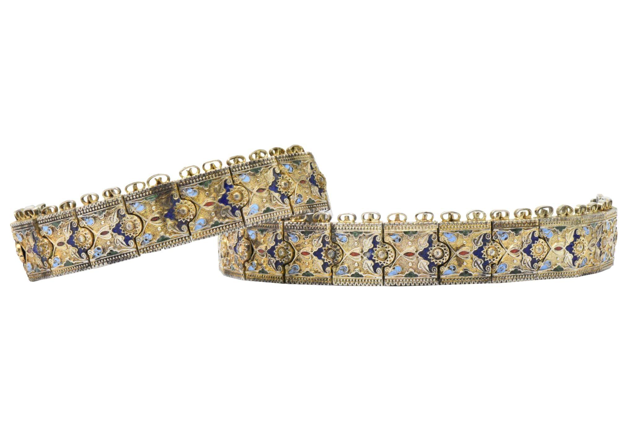 Pair of Victorian Silver Cloisonné Enamel Russian Bracelets 6