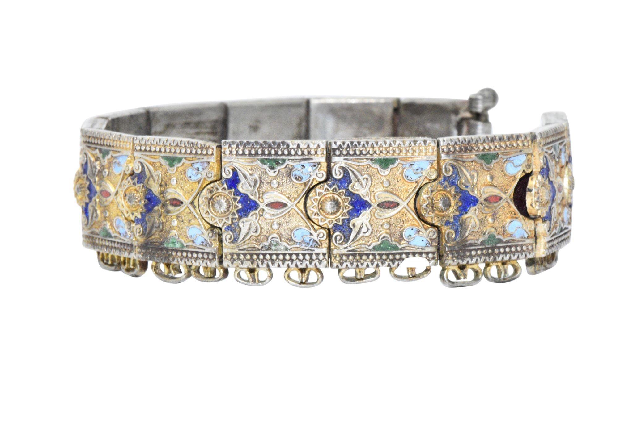 Pair of Victorian Silver Cloisonné Enamel Russian Bracelets 3
