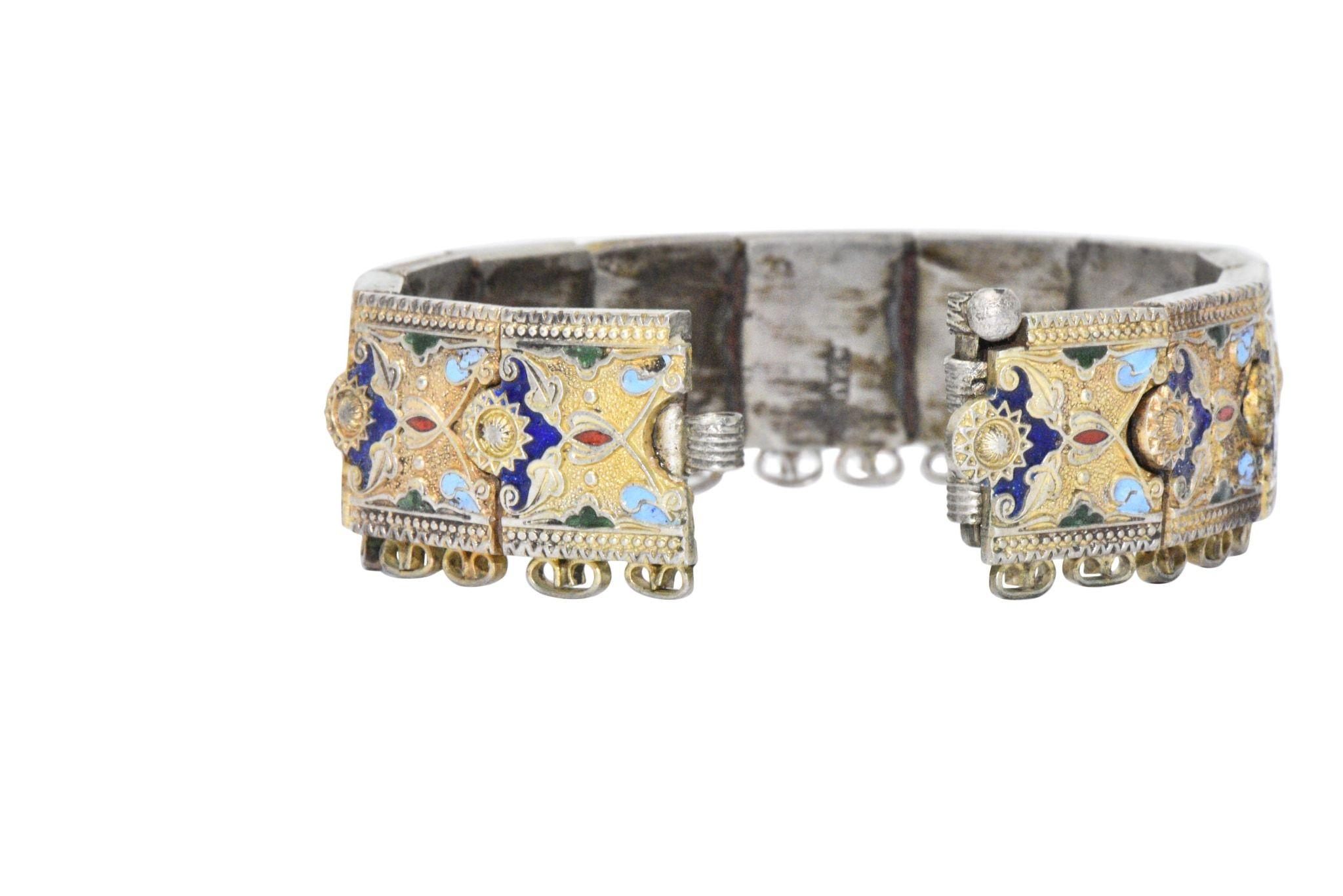 Pair of Victorian Silver Cloisonné Enamel Russian Bracelets 4