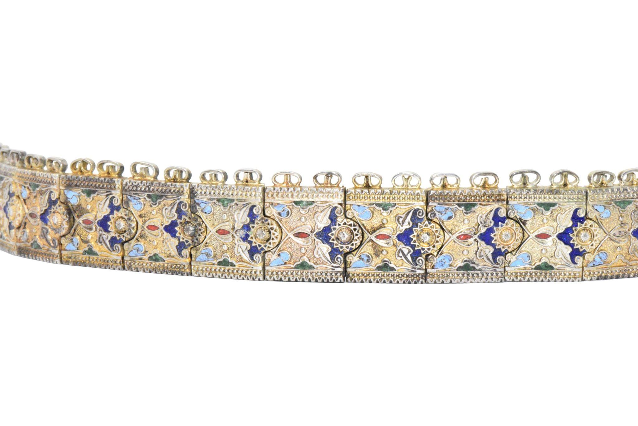 Pair of Victorian Silver Cloisonné Enamel Russian Bracelets 5