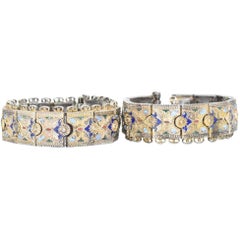 Antique Pair of Victorian Silver Cloisonné Enamel Russian Bracelets