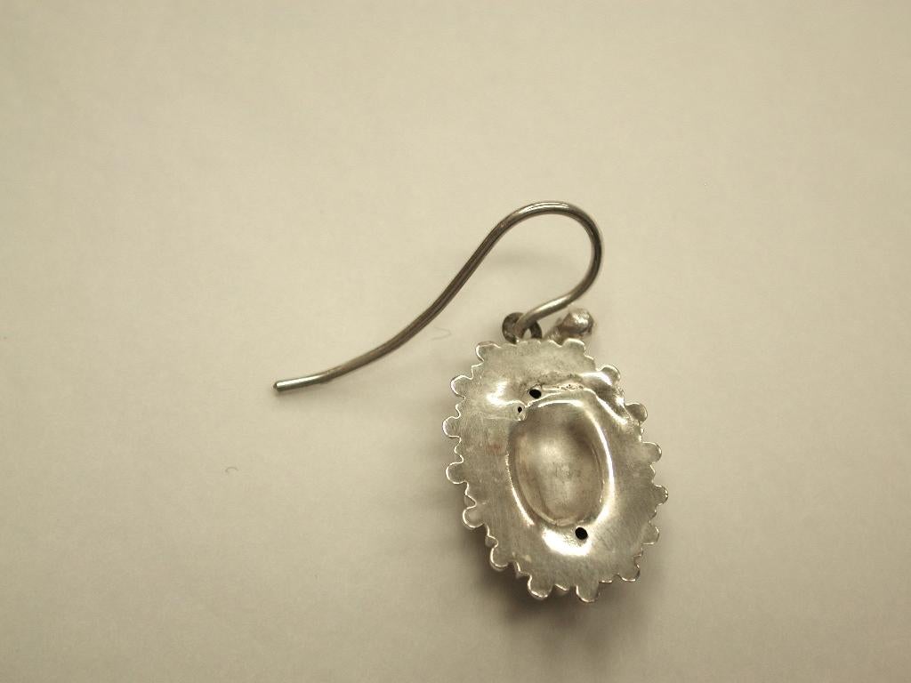 Late 19th Century Pair of Victorian Silver Earrings, with Leaf Motif, circa 1880