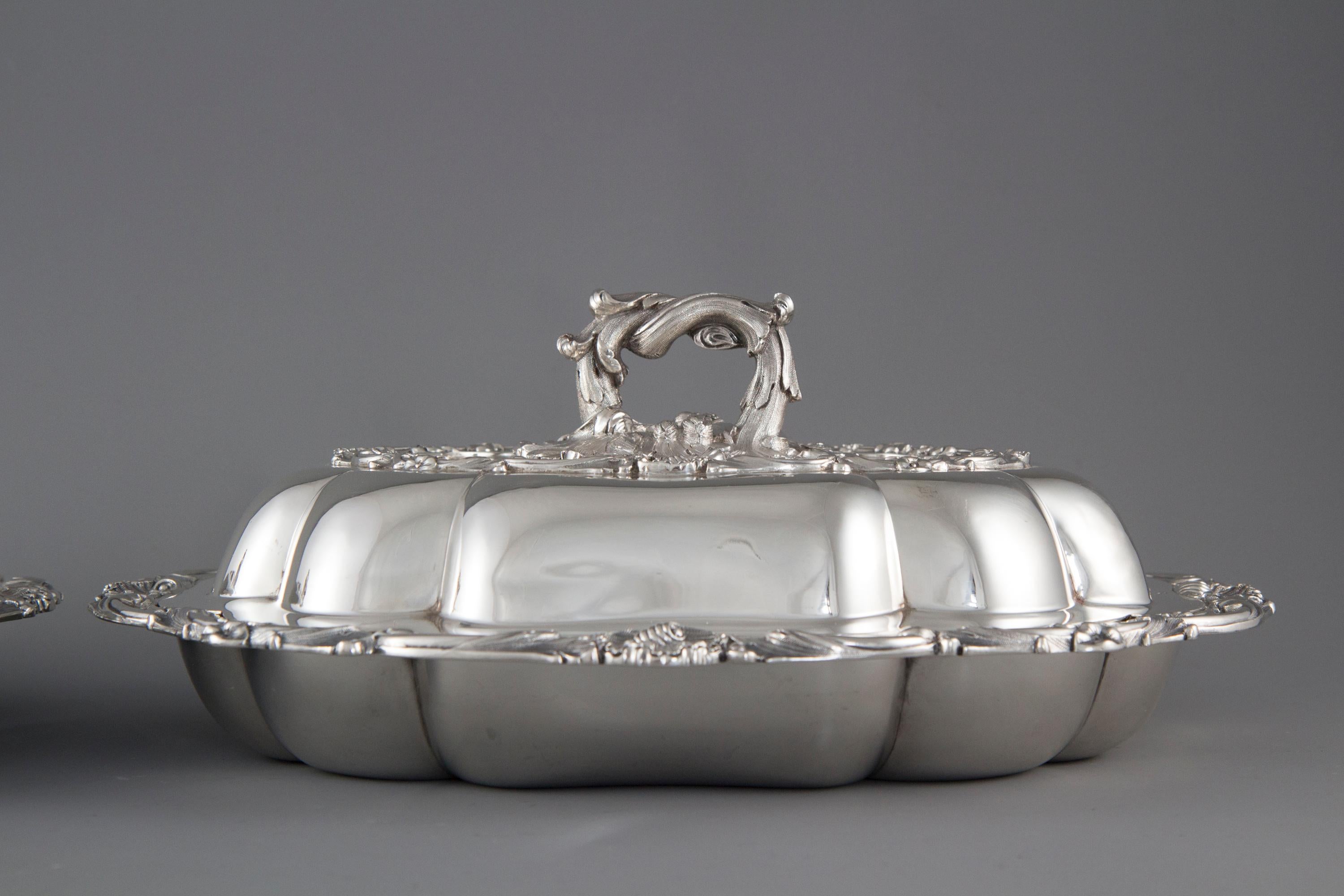 Pair of Victorian Silver Entree or Serving Dishes, Barnards, London, 1855 6