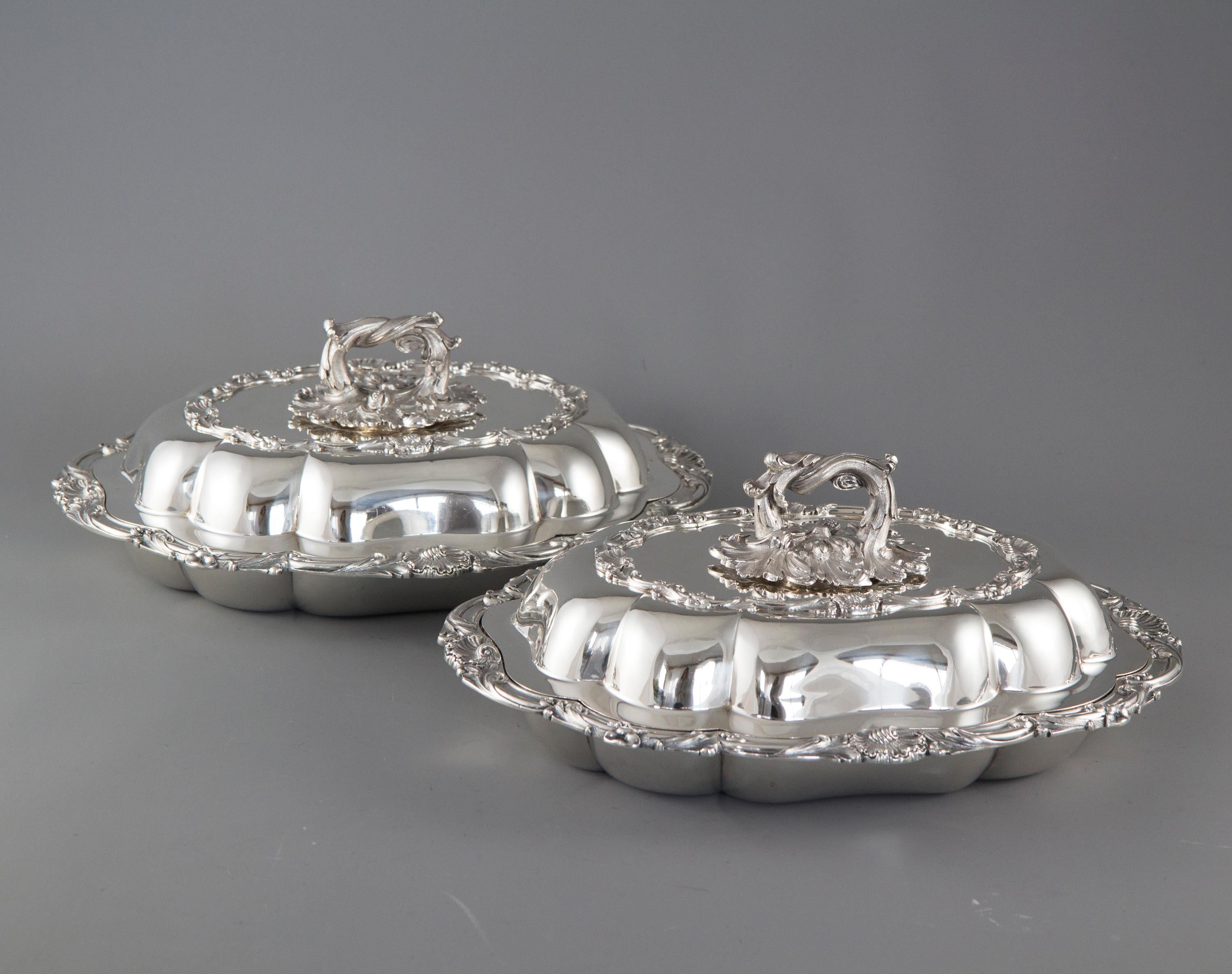 British Pair of Victorian Silver Entree or Serving Dishes, Barnards, London, 1855