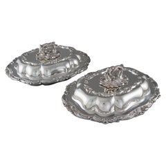 Pair of Victorian Silver Entree or Serving Dishes, Barnards, London, 1855