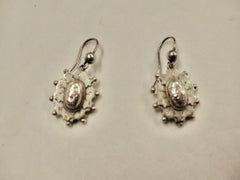 Pair of Victorian Silver Etruscan Style Earrings, circa 1880