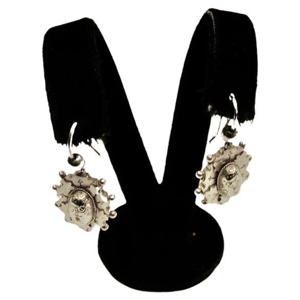 Pair of Victorian Silver Etruscan Style Earrings, circa 1880 For Sale