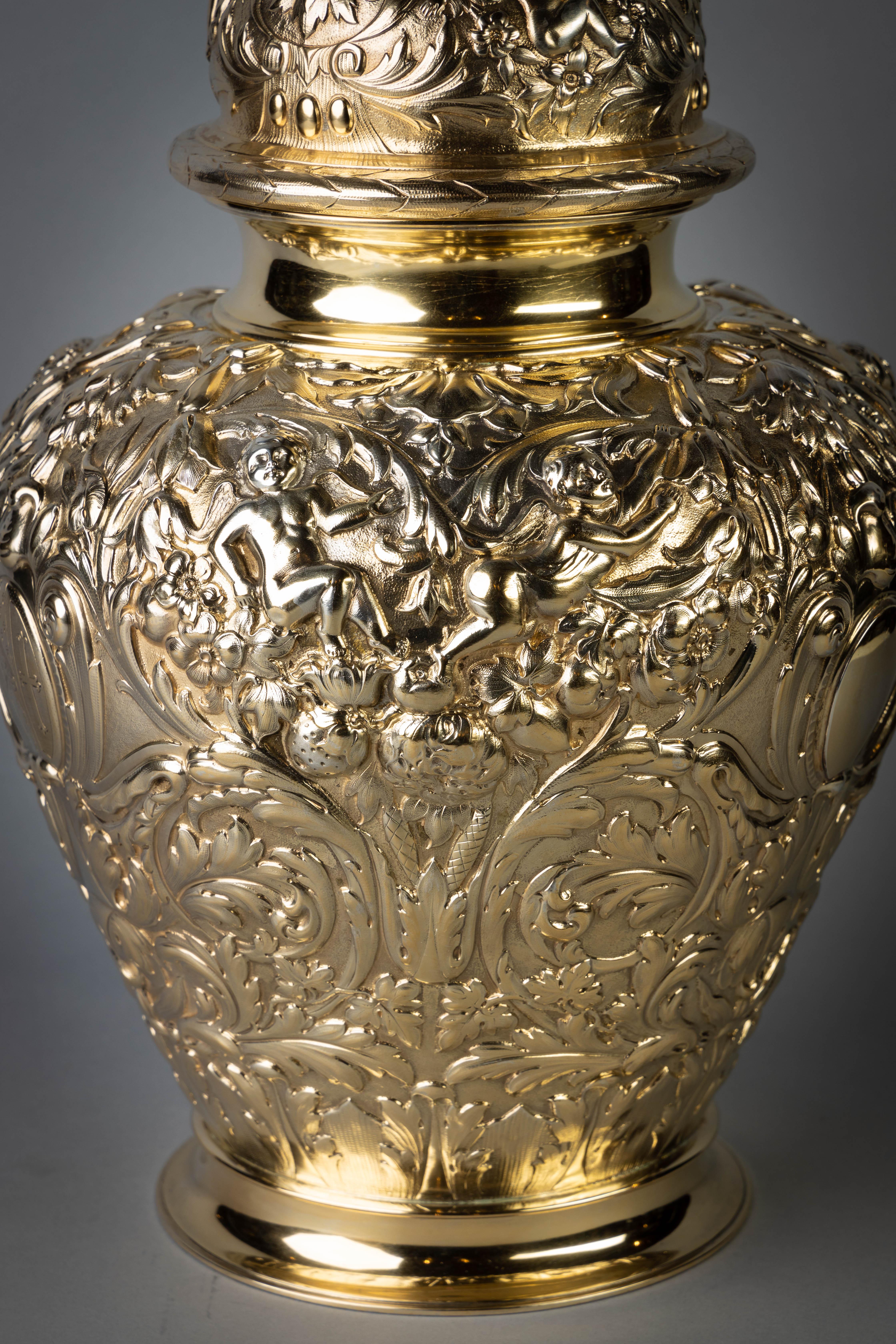 Pair of Victorian Silver Gilt Covered Ginger Jars 2