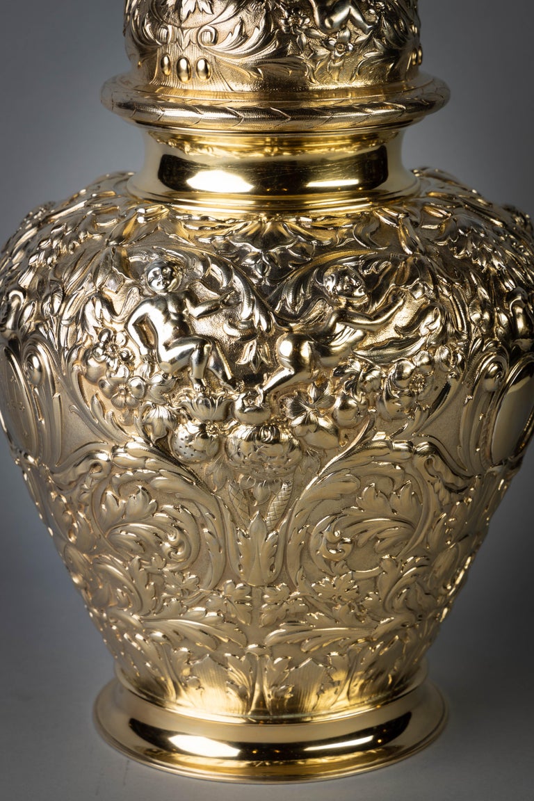 Pair of Victorian Silver Gilt Covered Ginger Jars For Sale at 1stDibs