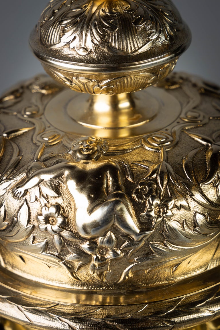 Pair of Victorian Silver Gilt Covered Ginger Jars For Sale at 1stDibs