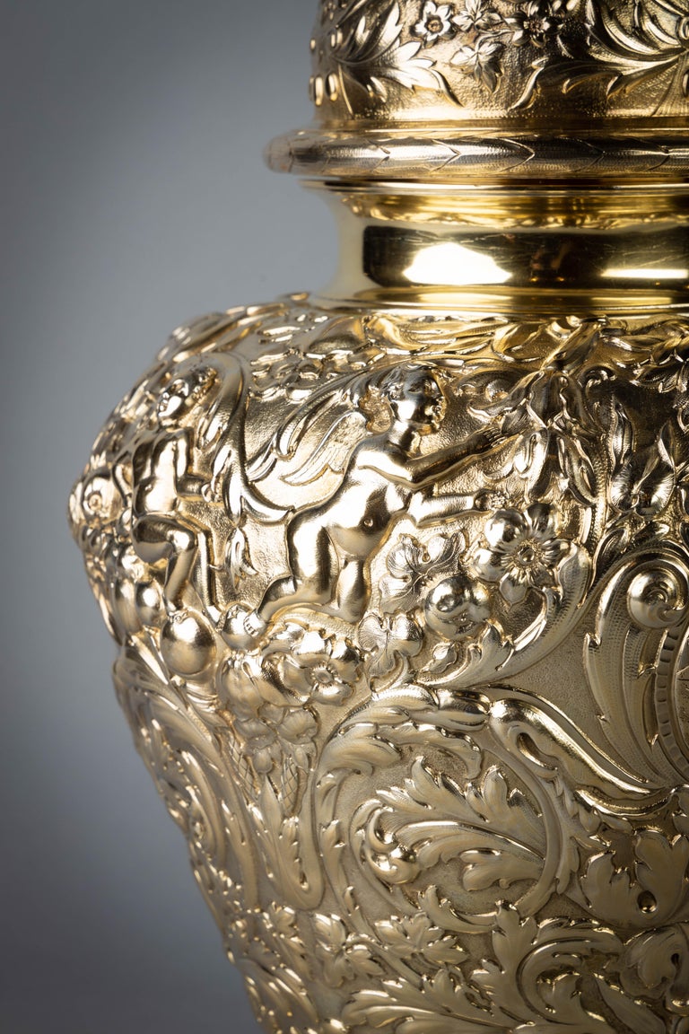 Pair of Victorian Silver Gilt Covered Ginger Jars For Sale at 1stDibs