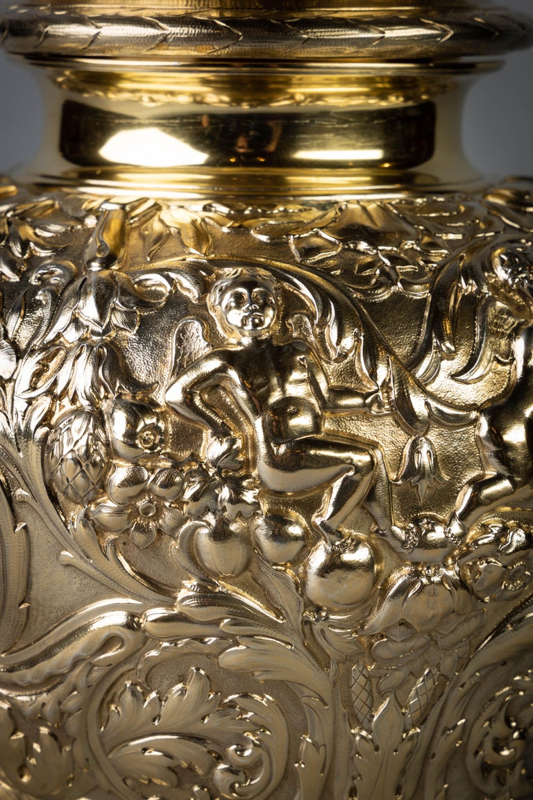 Pair of Victorian Silver Gilt Covered Ginger Jars For Sale at 1stDibs