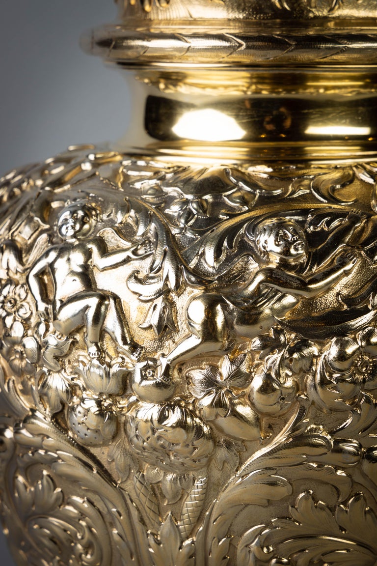 Pair of Victorian Silver Gilt Covered Ginger Jars For Sale at 1stDibs