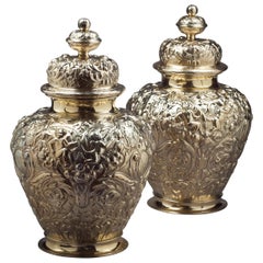 Pair of Victorian Silver Gilt Covered Ginger Jars