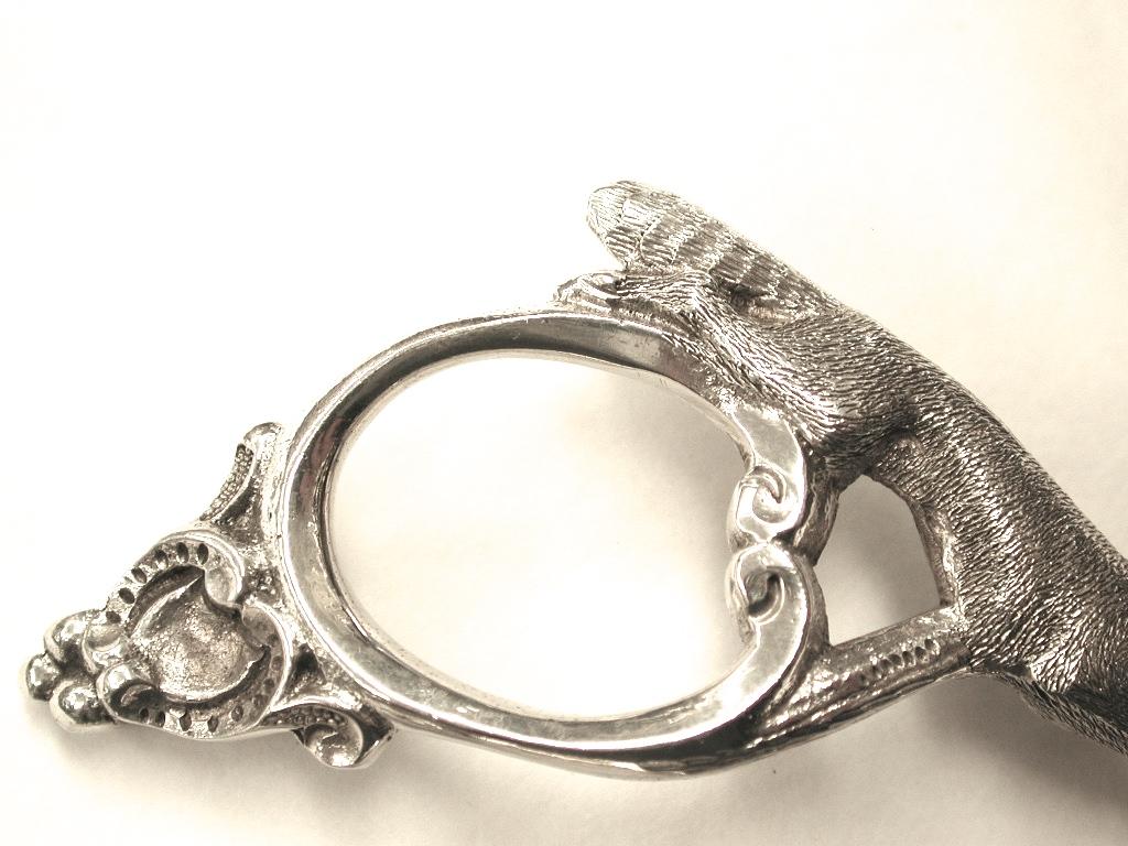 Late 19th Century Pair of Victorian Silver Grape Shears Cast with Fox and Grapes, Sheffield, 1897