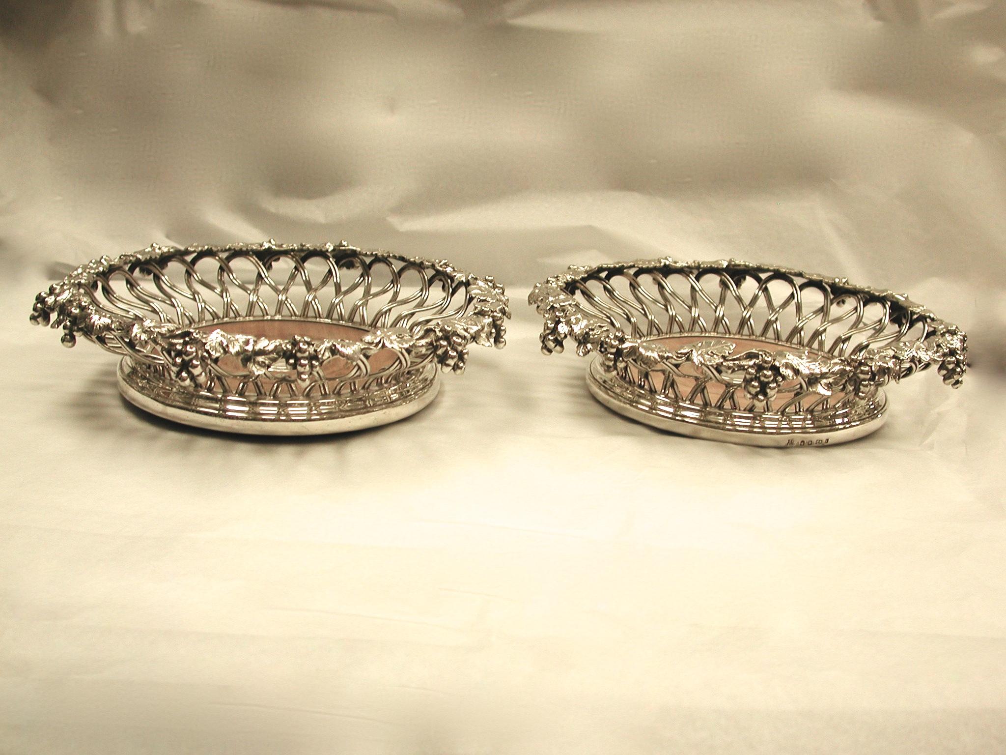 Pair of Victorian Silver Plated Grape and Vine Design Wine Coasters by Elkington In Good Condition In London, GB