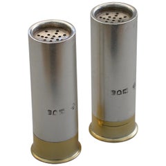 Pair of Victorian Silver Shot Gun Cartridge Peppers by Horace Woodward, 1896
