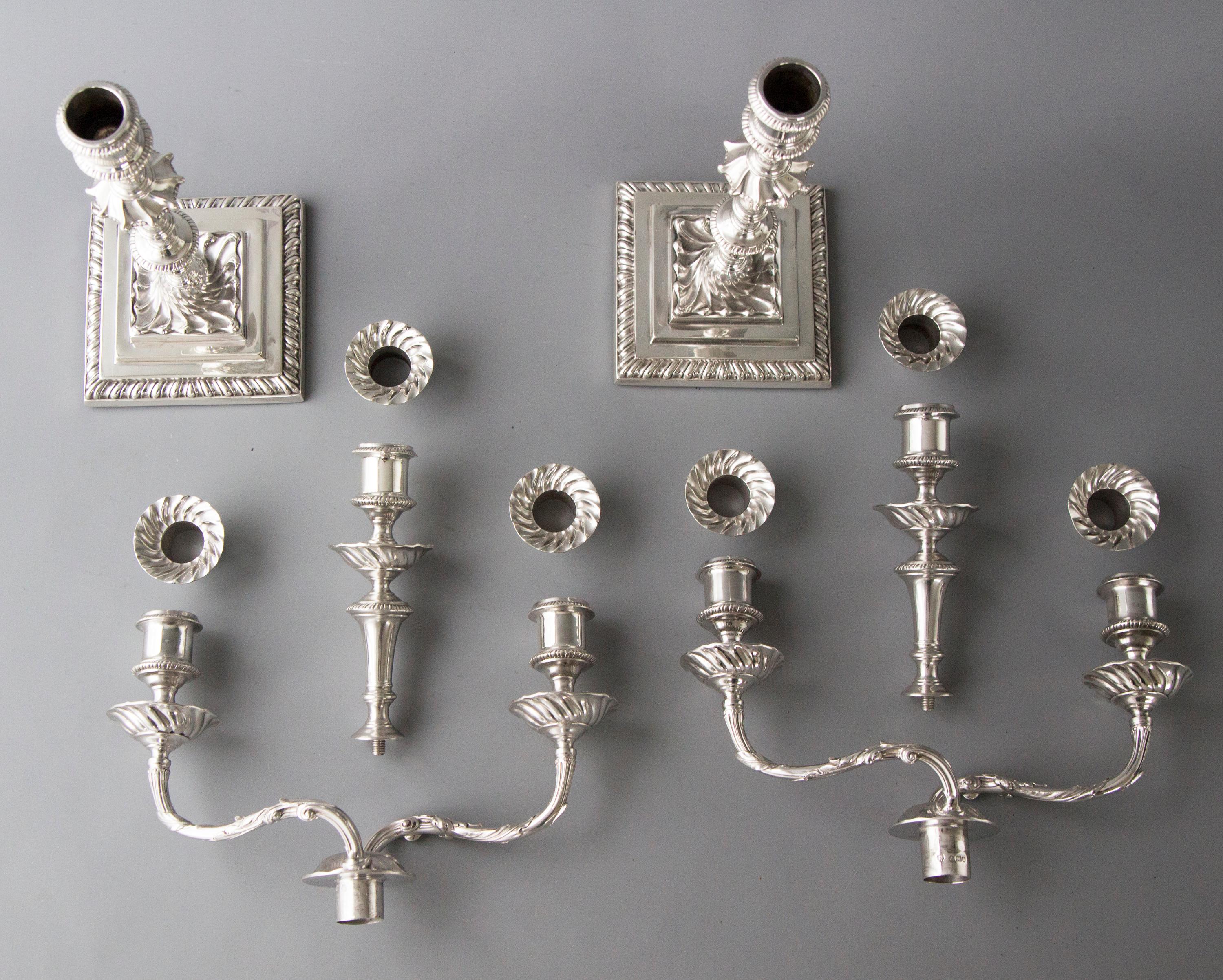 Pair of Victorian Silver Three-Light Candelabra Sheffield 1894 Hawksworth & Eyre 6