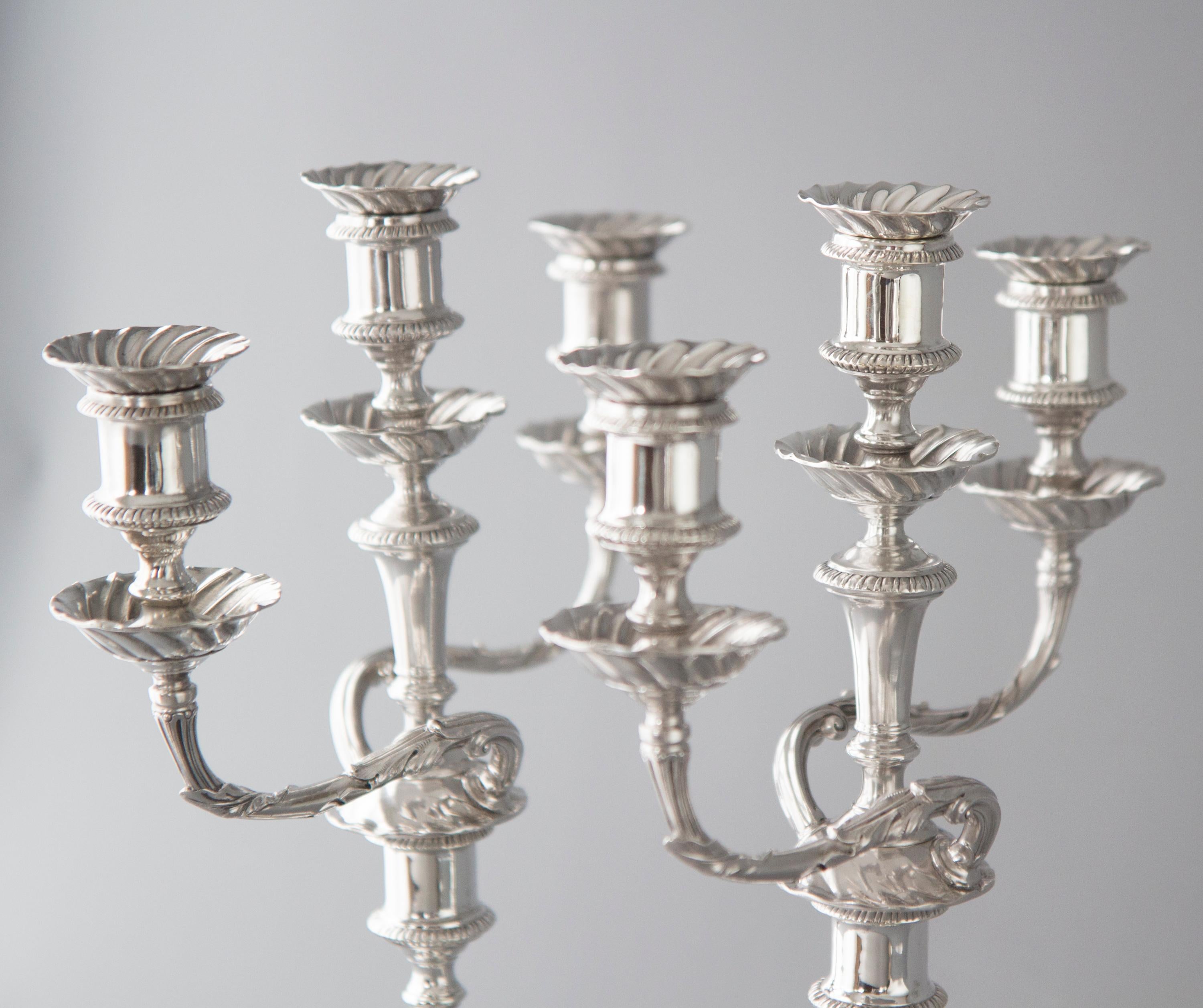 British Pair of Victorian Silver Three-Light Candelabra Sheffield 1894 Hawksworth & Eyre