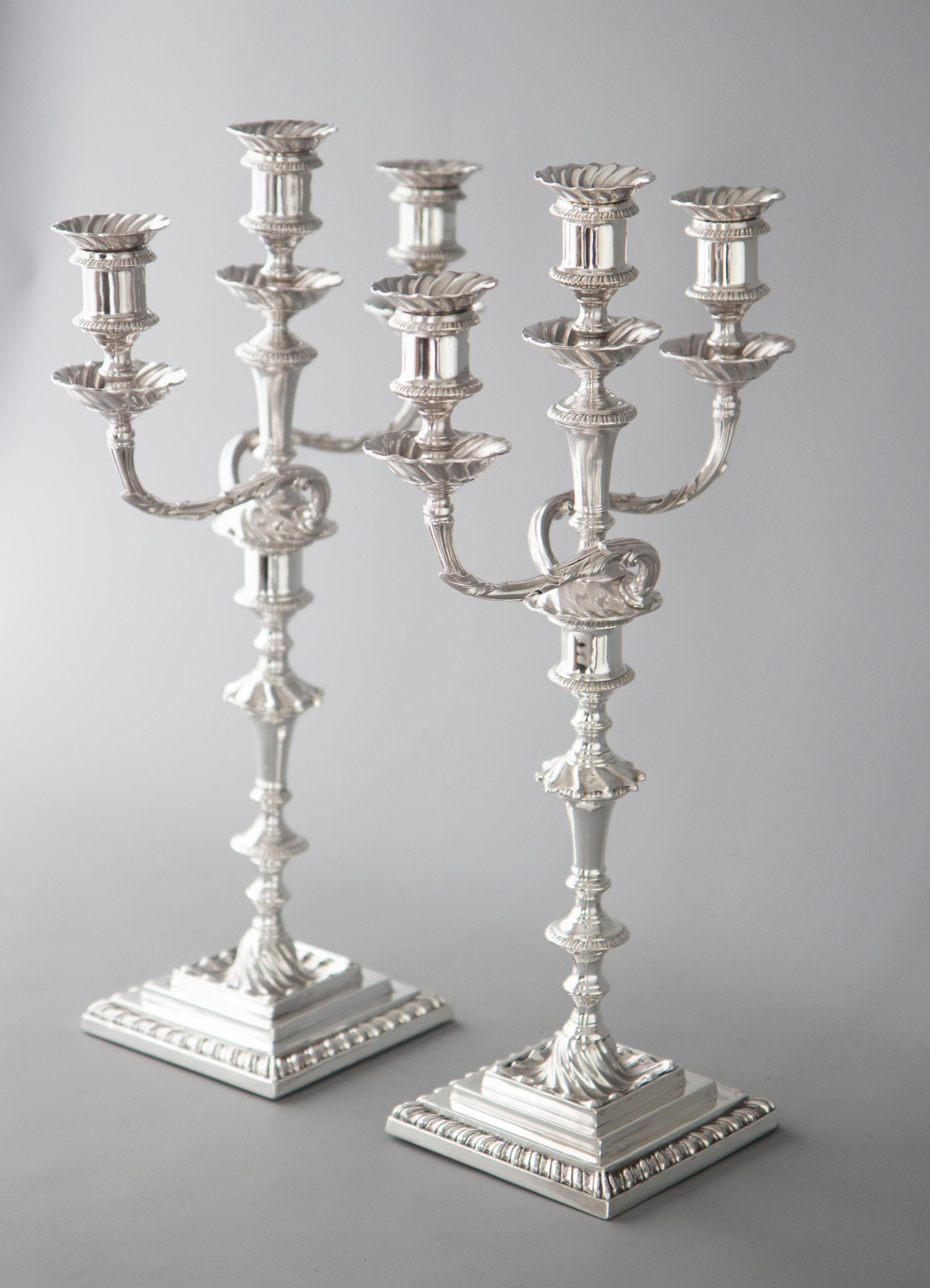 Pair of Victorian Silver Three-Light Candelabra Sheffield 1894 Hawksworth & Eyre In Excellent Condition In Cornwall, GB
