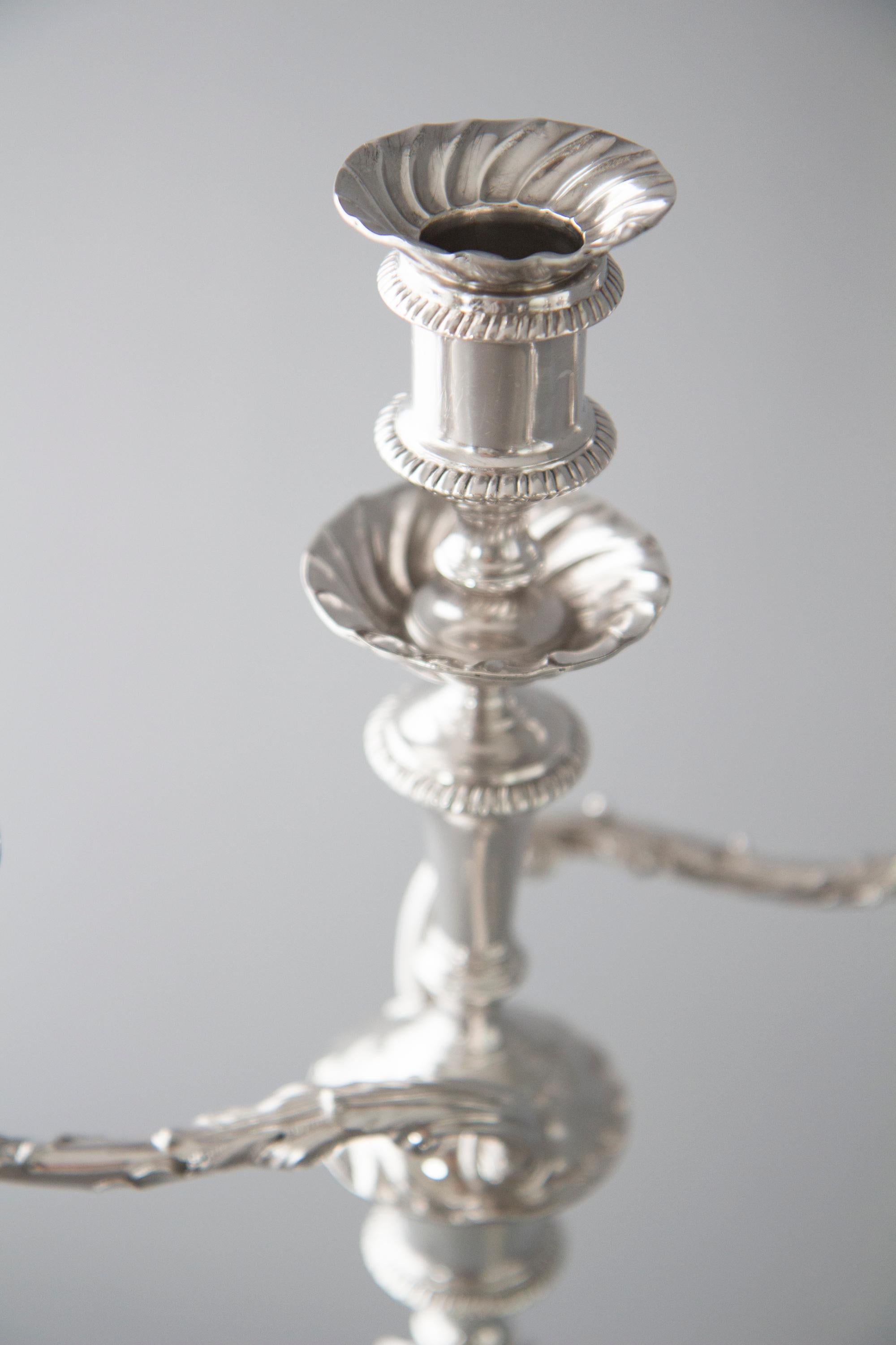 Sterling Silver Pair of Victorian Silver Three-Light Candelabra Sheffield 1894 Hawksworth & Eyre