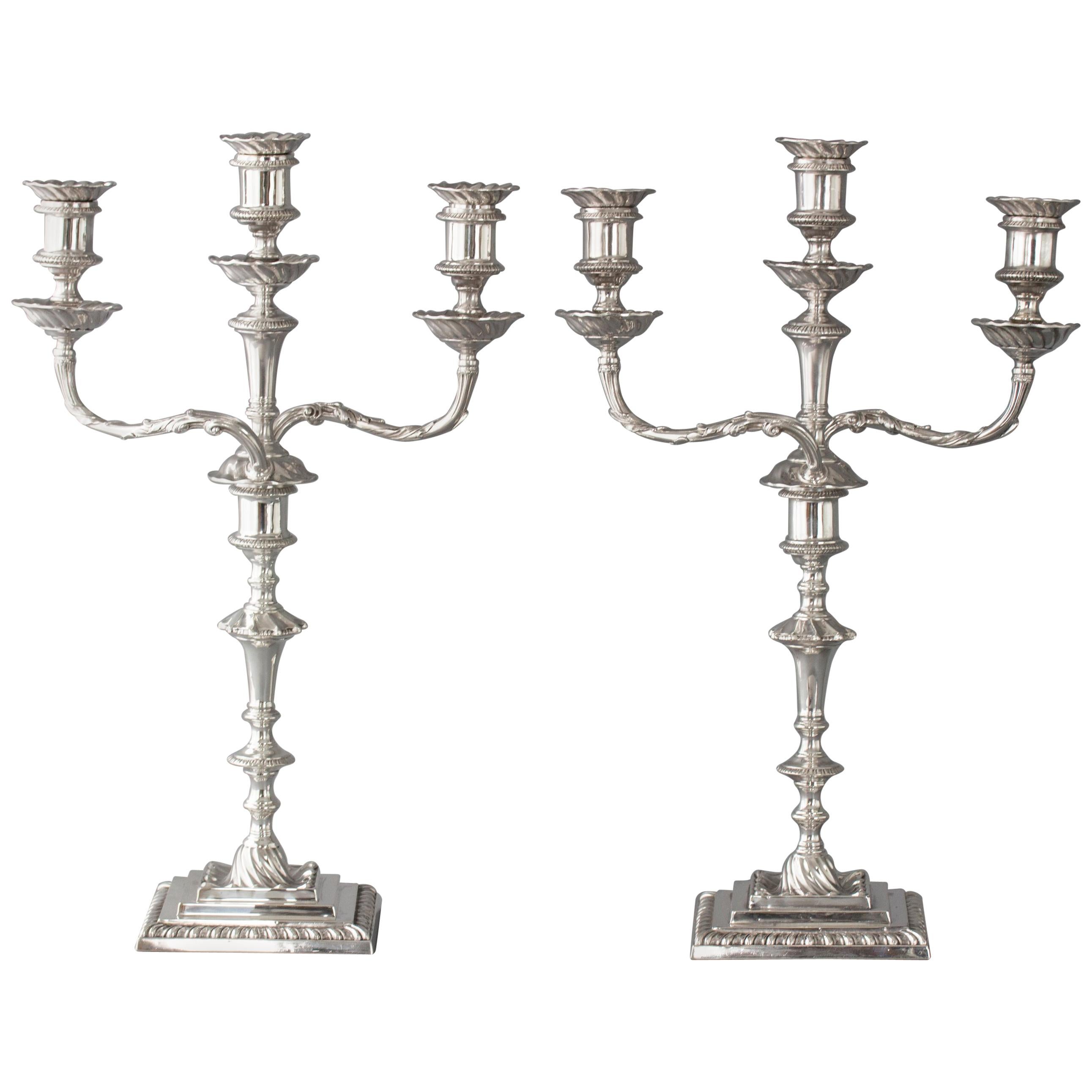 Pair of Victorian Silver Three-Light Candelabra Sheffield 1894 Hawksworth & Eyre