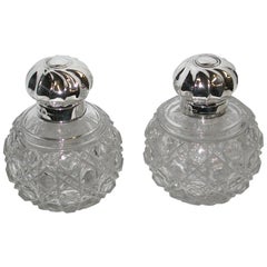 Antique Pair of Victorian Silver Topped Cut Glass Scent Bottles, 1891, J Grinsell & Sons