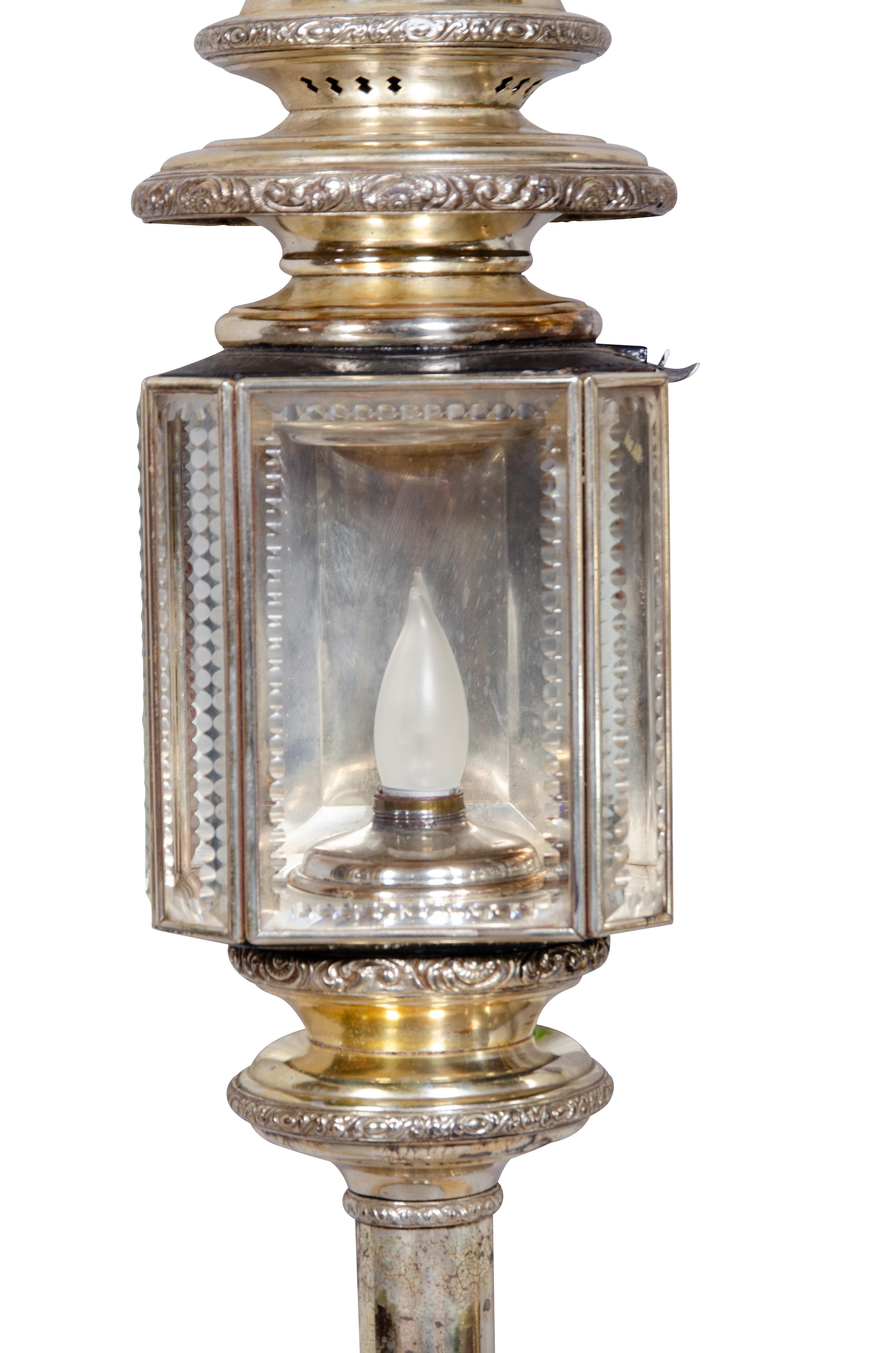 English Pair of Victorian Silvered Carriage Lanterns For Sale