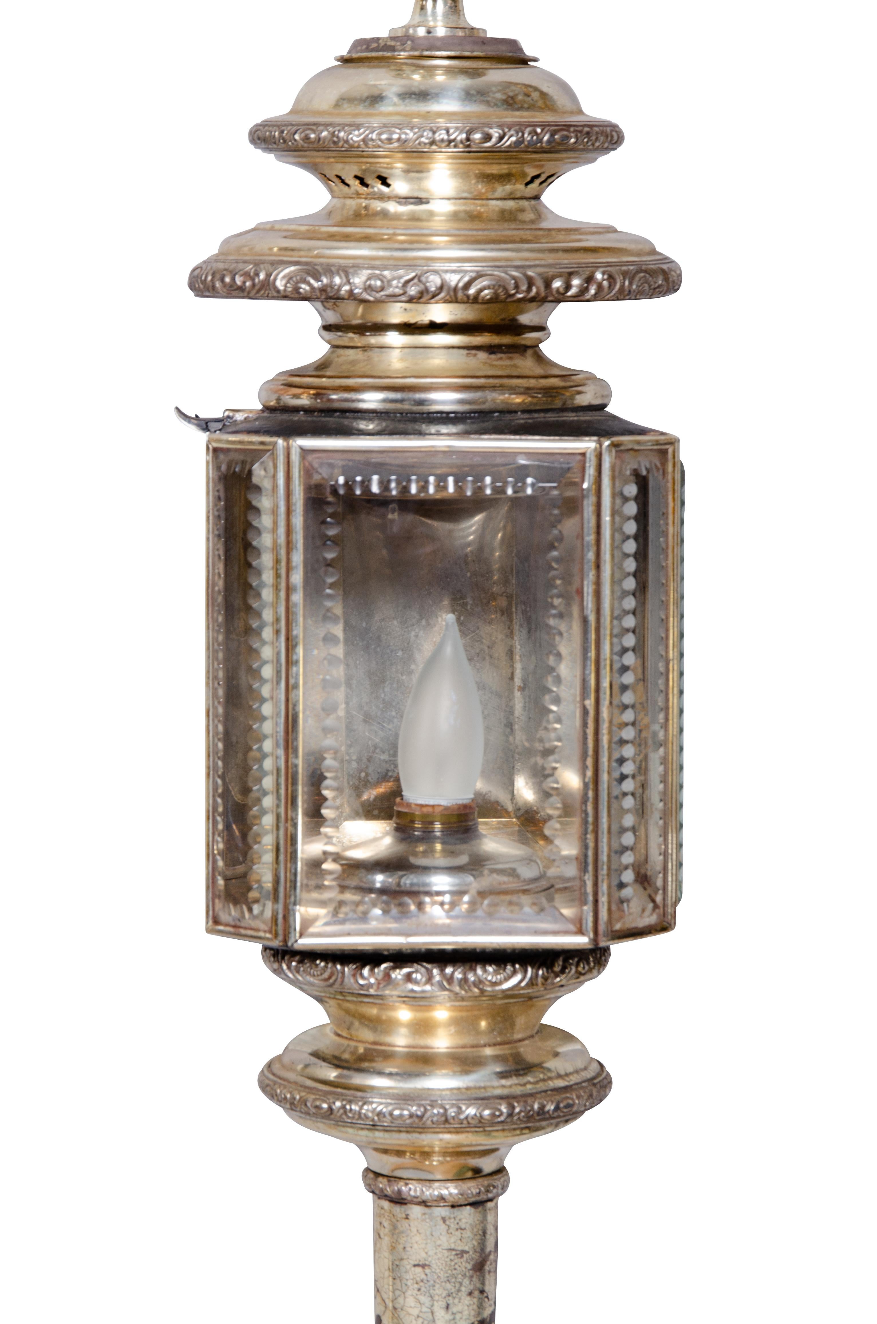 Pair of Victorian Silvered Carriage Lanterns In Good Condition In Essex, MA