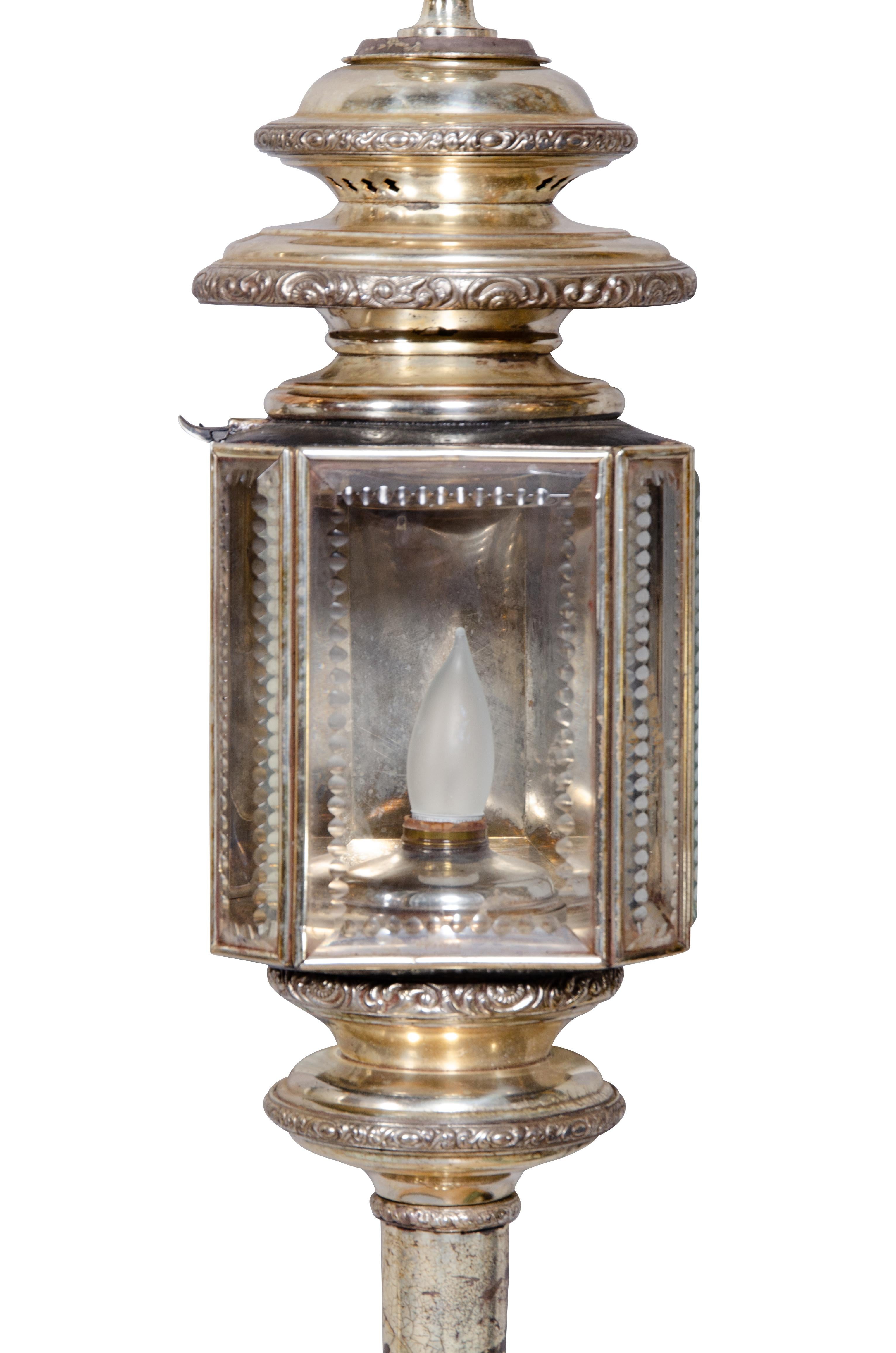 Pair of Victorian Silvered Carriage Lanterns In Good Condition For Sale In Essex, MA