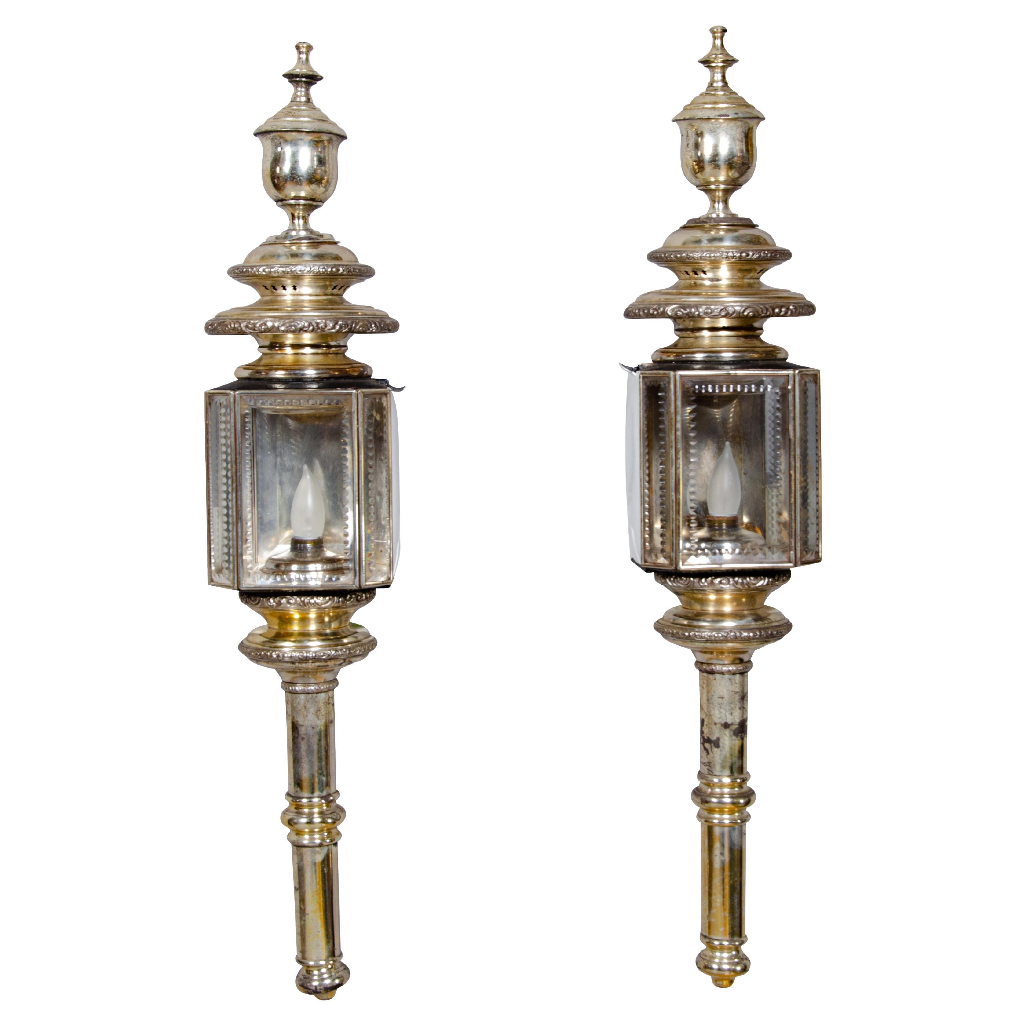 Pair of Victorian Silvered Carriage Lanterns For Sale
