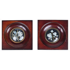 Antique Pair of Victorian Small Square Frames with Hand Carved Mother of Pearl Flowers