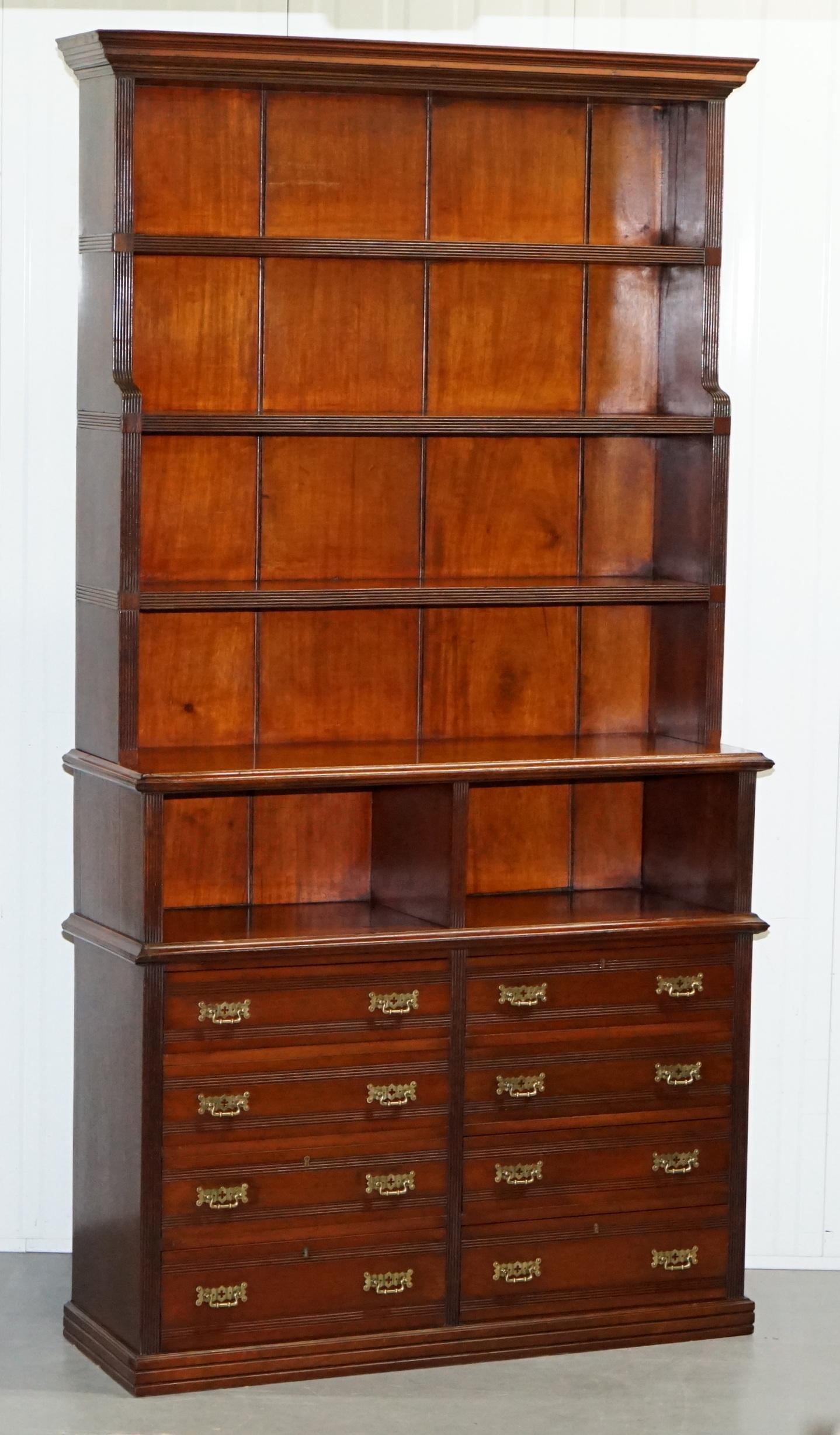 English Pair of Victorian Solid Walnut Library Bookcases Haberdashery Chest of Drawers