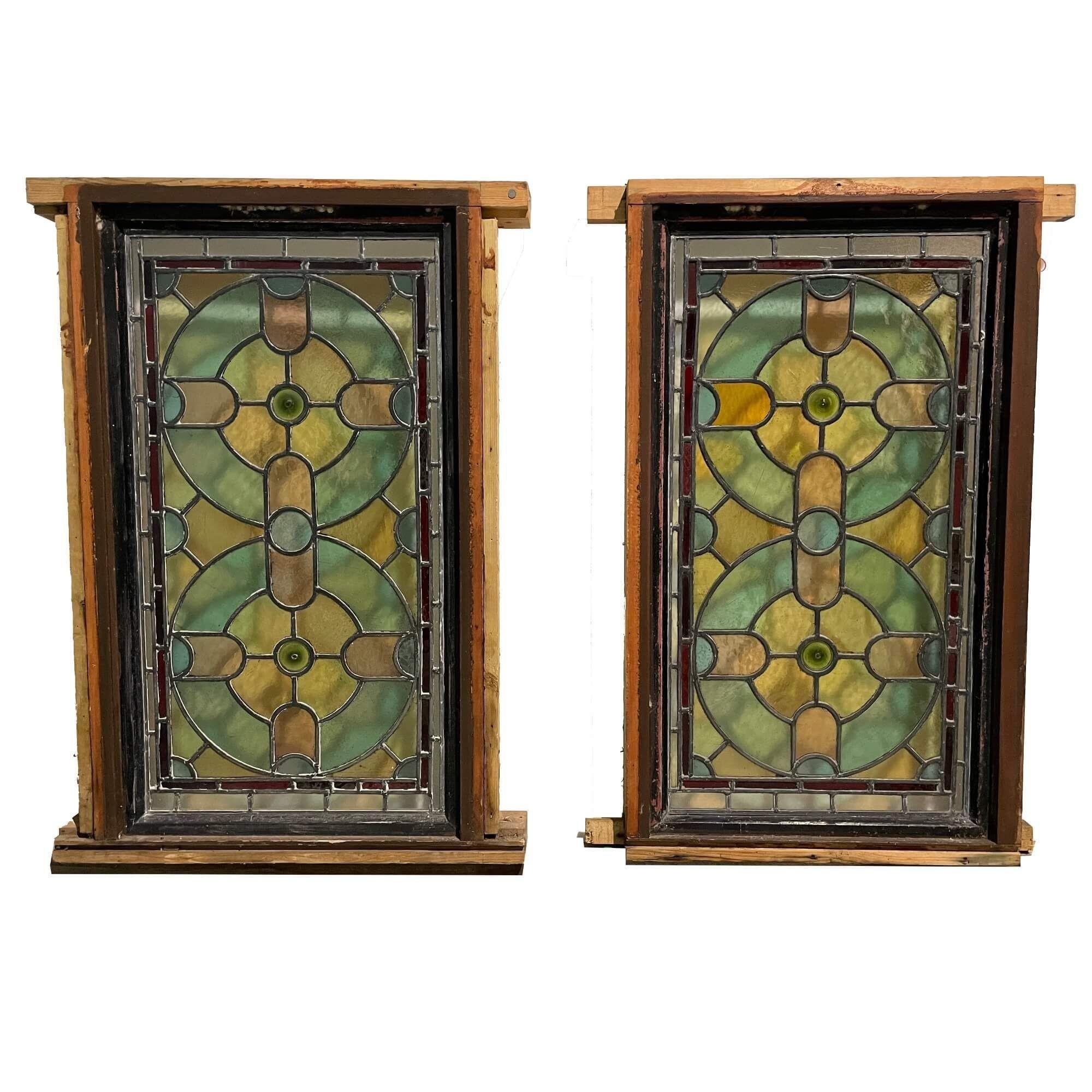 English Pair of Victorian Stained Glass Window Panels For Sale