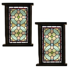 Vintage Pair of Victorian Stained Glass Window Panels