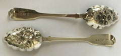 Pair of Victorian Sterling Silver Berry Fruit Serving Spoons, 1848