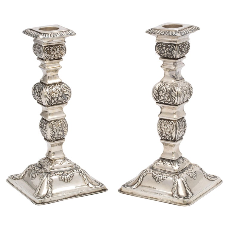 Pair of Victorian Sterling Silver Candlesticks For Sale