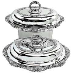 Pair of Antique Victorian Sterling Silver Entree Dishes / Serving Dishes 1843