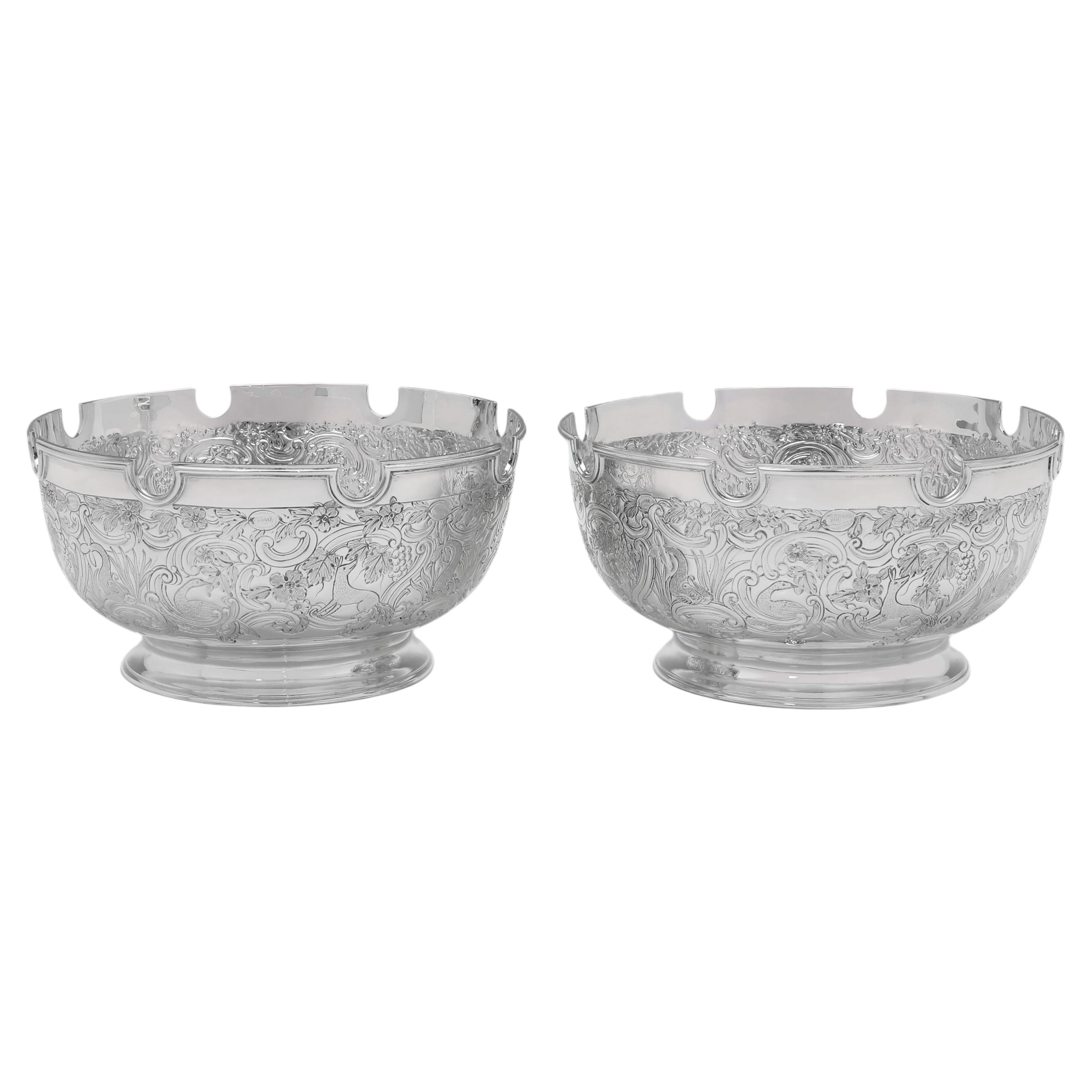 Pair of Victorian Sterling Silver Monteith Bowls by Gibson & Langman, 1898