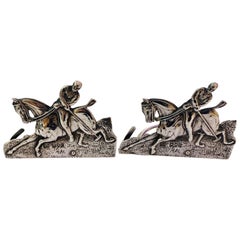 Antique Pair of Victorian Sterling Silver Polo Player Menu / Place Card Holders