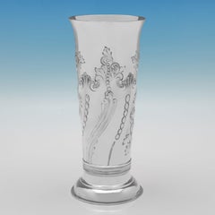 Pair of Victorian sterling silver vases made in London in 1897 by C. S. Harris