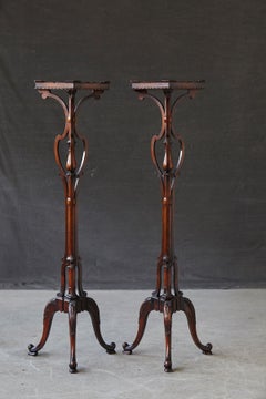 Pair of Victorian Style Carved Mahogany Plant Pedestals or Stands
