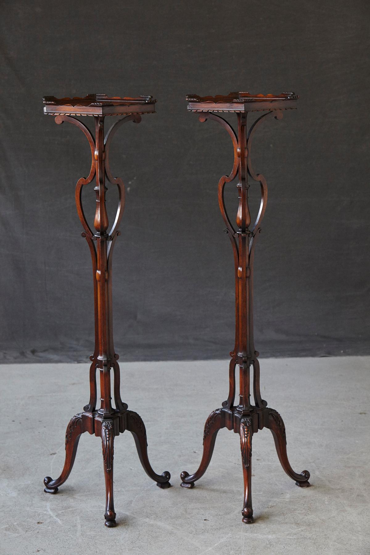 Pair of Victorian Style Carved Mahogany Plant Pedestals or Stands In Good Condition In Pau, FR