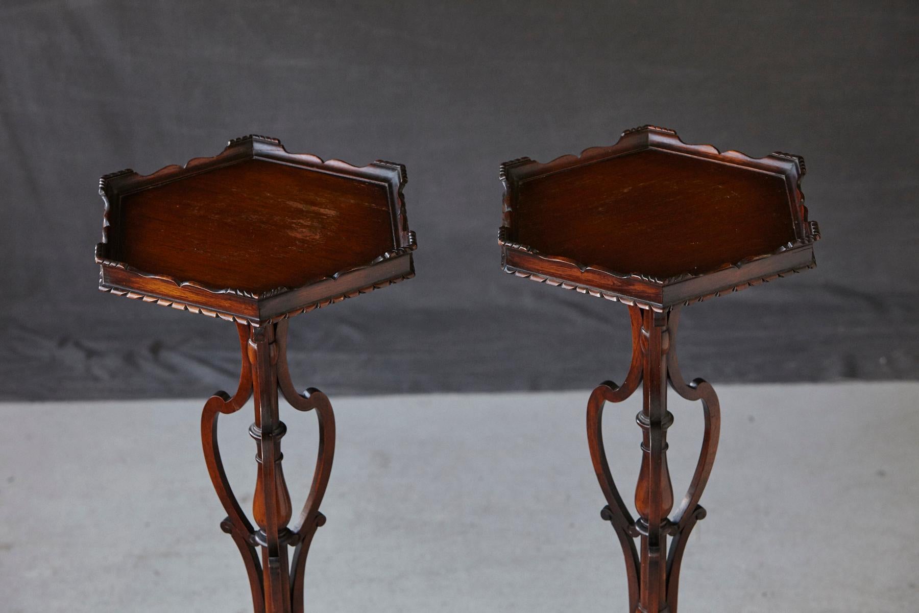 Pair of Victorian Style Carved Mahogany Plant Pedestals or Stands 1