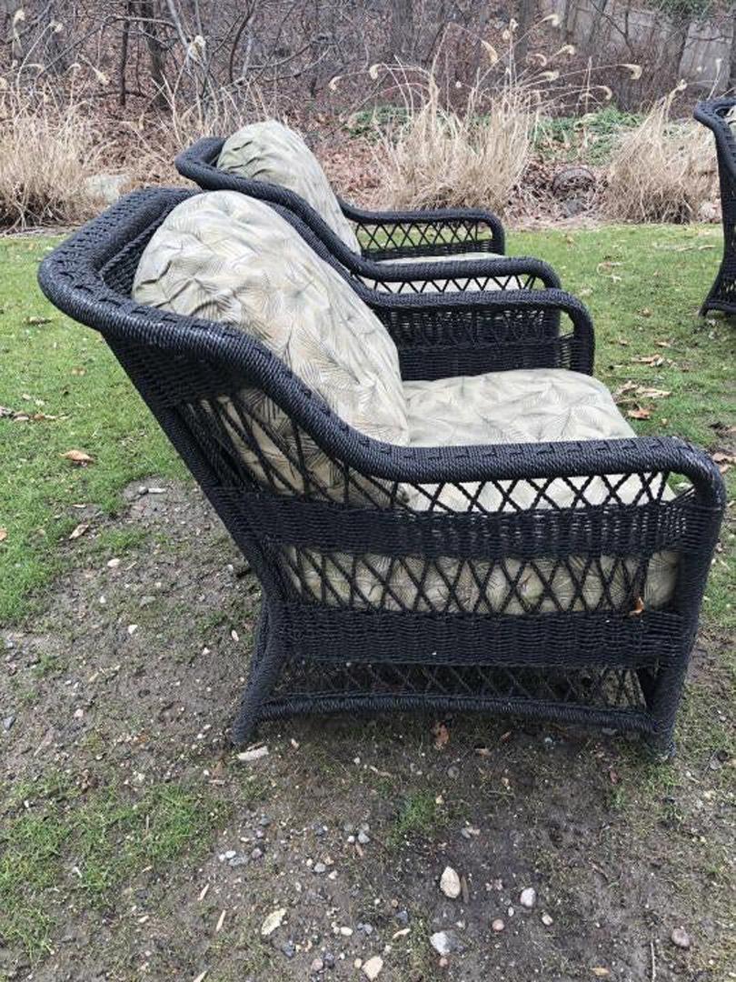 Woven Pair of Victorian Style Outdoor Wicker Armchairs